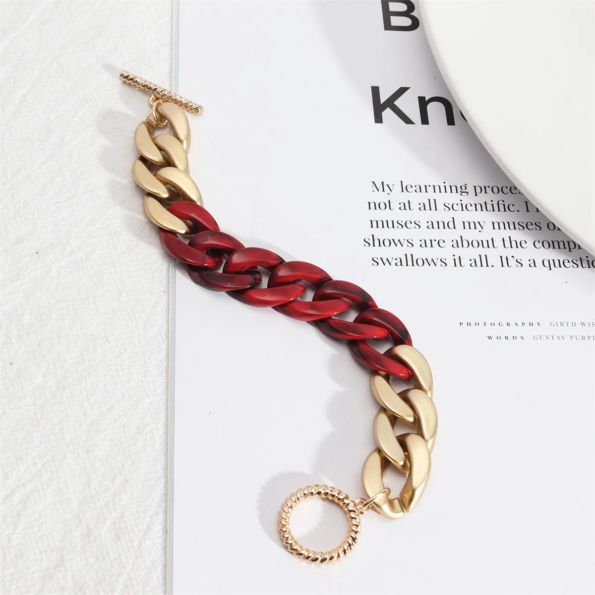 Red Resin & 18K Gold-Plated Curb Chain Toggle Bracelet