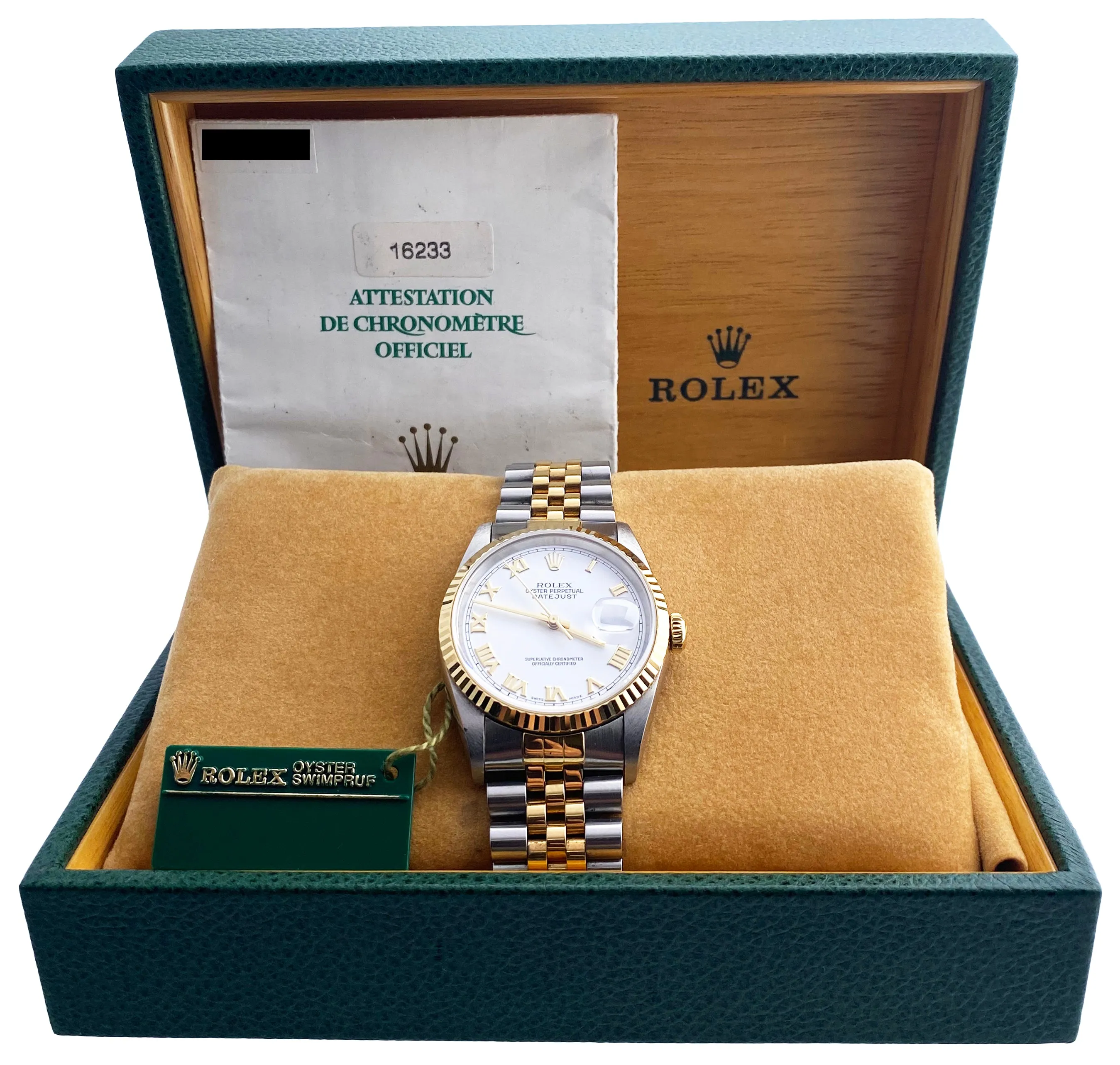 Rolex Datejust 16233 White Dial Mens Watch Box & Papers
