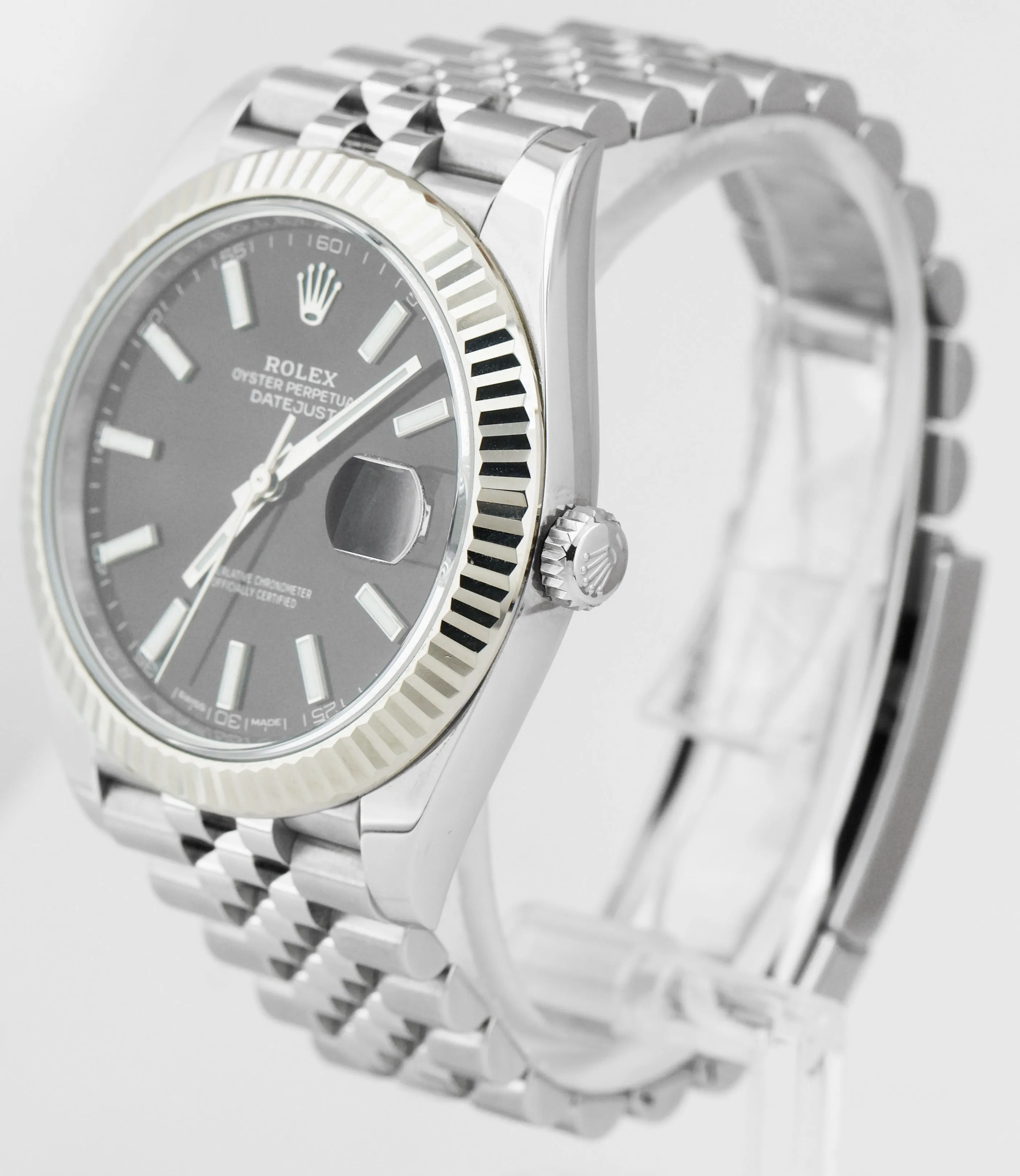 Rolex DateJust 41mm Stainless Steel White Gold Fluted BLACK JUBILEE Watch 126334