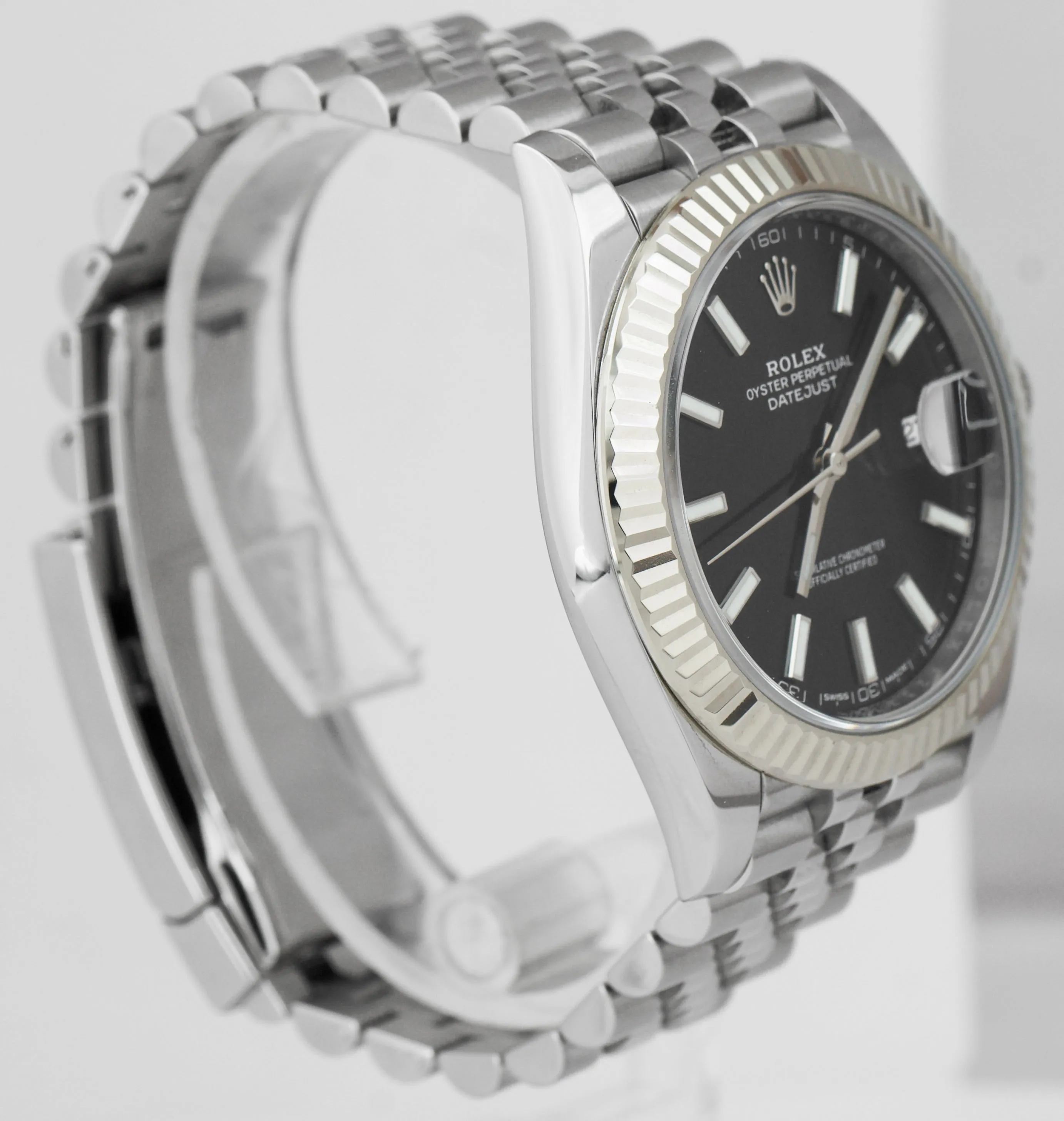 Rolex DateJust 41mm Stainless Steel White Gold Fluted BLACK JUBILEE Watch 126334