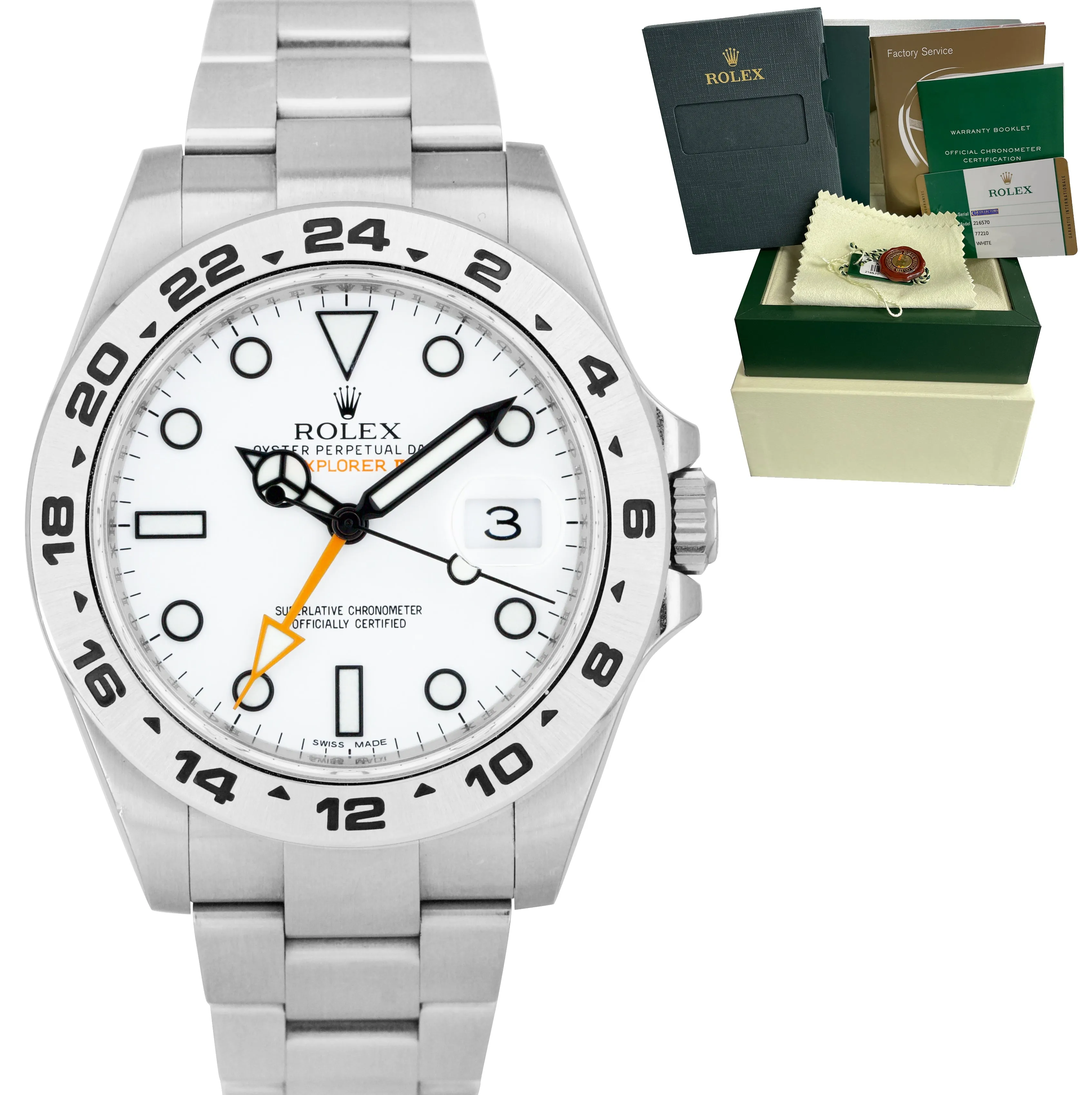 Rolex Explorer II 42mm 216570 White Orange Stainless GMT Date Watch BOX PAPERS