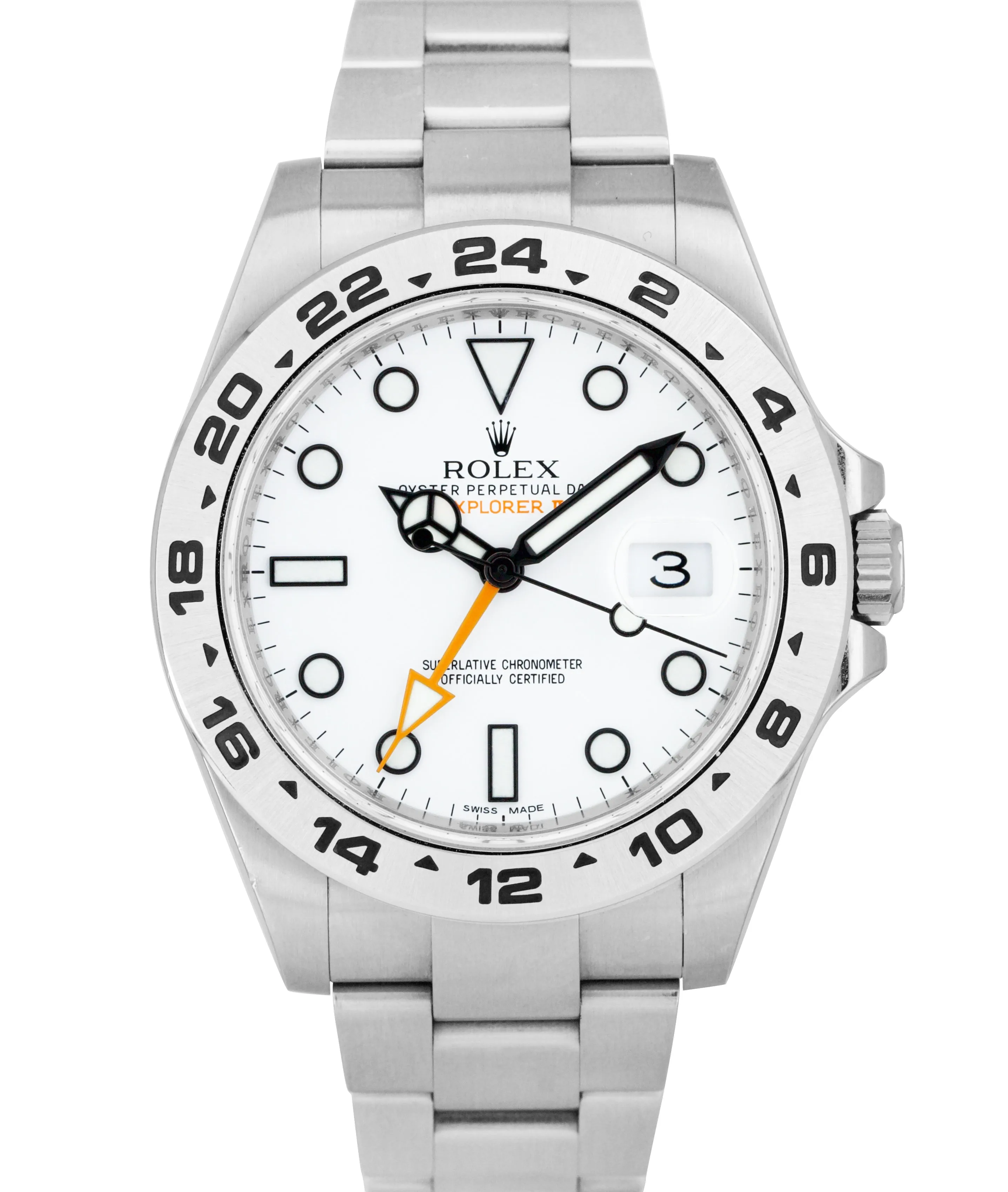 Rolex Explorer II 42mm 216570 White Orange Stainless GMT Date Watch BOX PAPERS