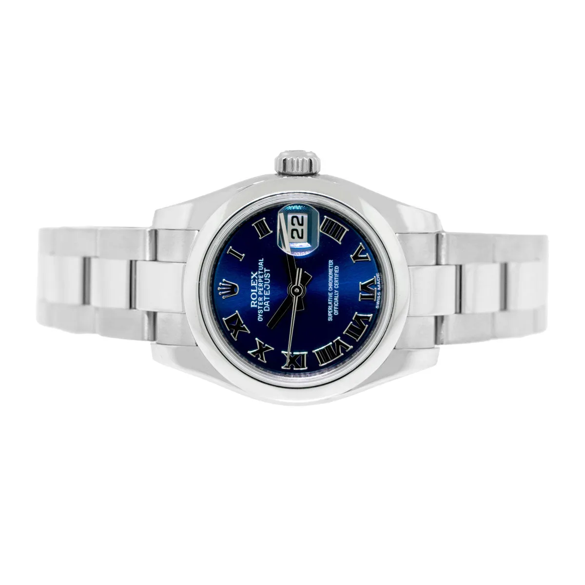 Rolex Lady Datejust 26mm Stainless Steel Blue Roman Dial & Smooth Bezel 179160