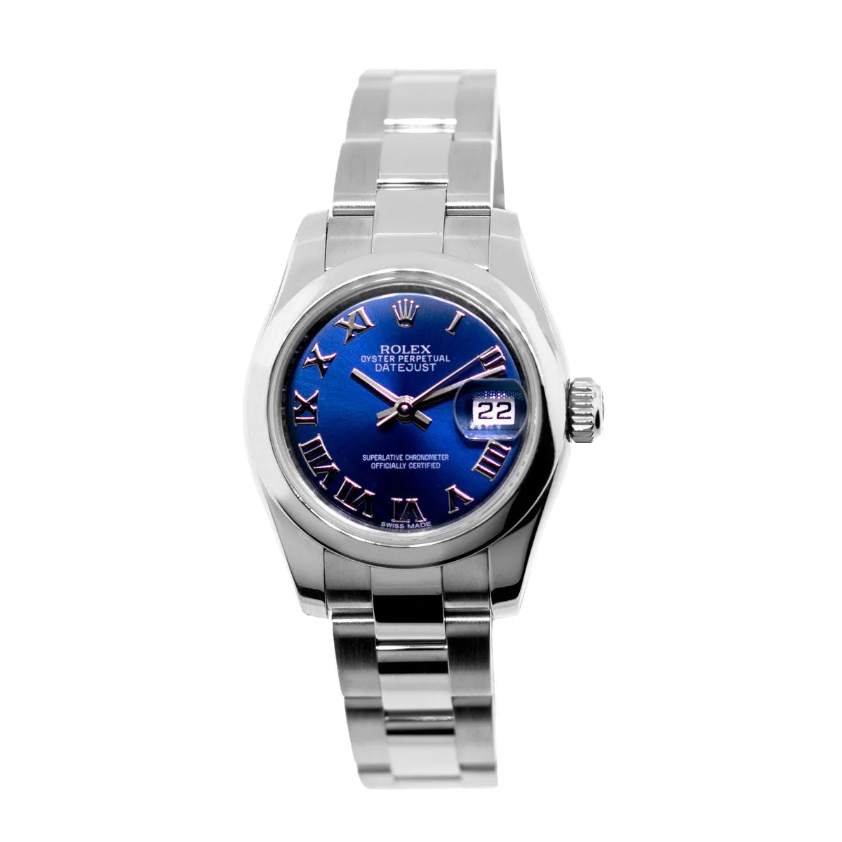 Rolex Lady Datejust 26mm Stainless Steel Blue Roman Dial & Smooth Bezel 179160