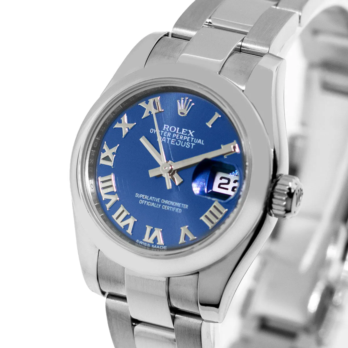 Rolex Lady Datejust 26mm Stainless Steel Blue Roman Dial & Smooth Bezel 179160