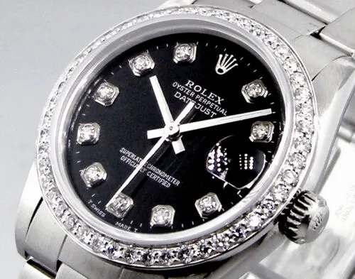 Rolex Lady-Datejust 31mm Stainless Steel Black Diamond Dial & Bezel 68240