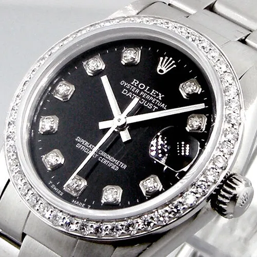 Rolex Lady-Datejust 31mm Stainless Steel Black Diamond Dial & Bezel 68240