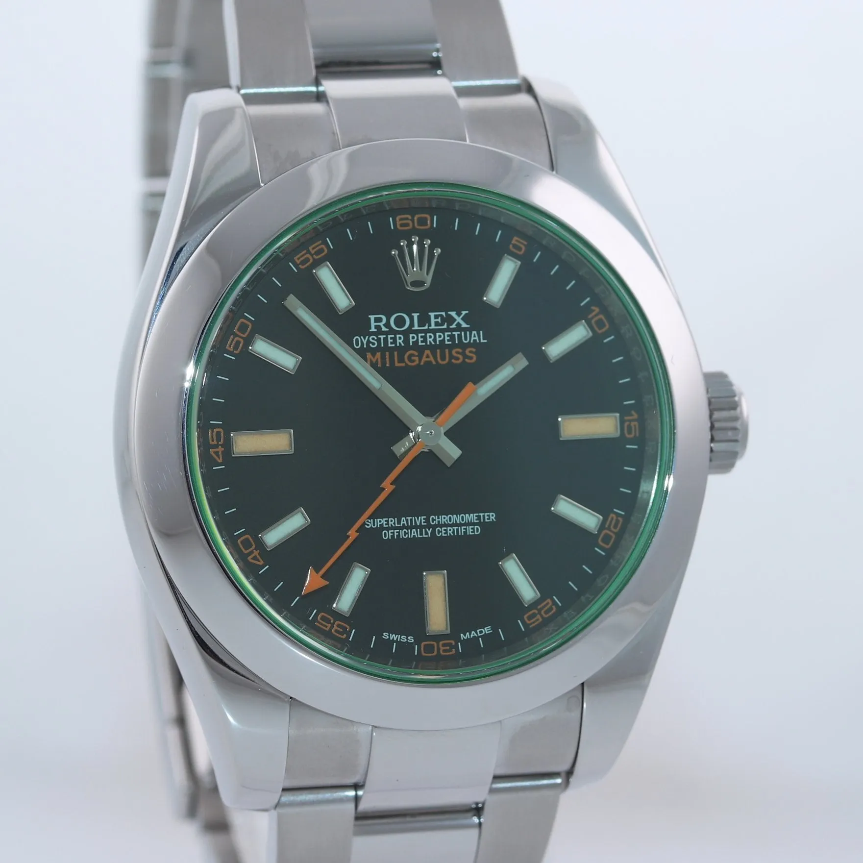 Rolex Milgauss Green Anniversary 116400 GV Steel Black Green Watch Box