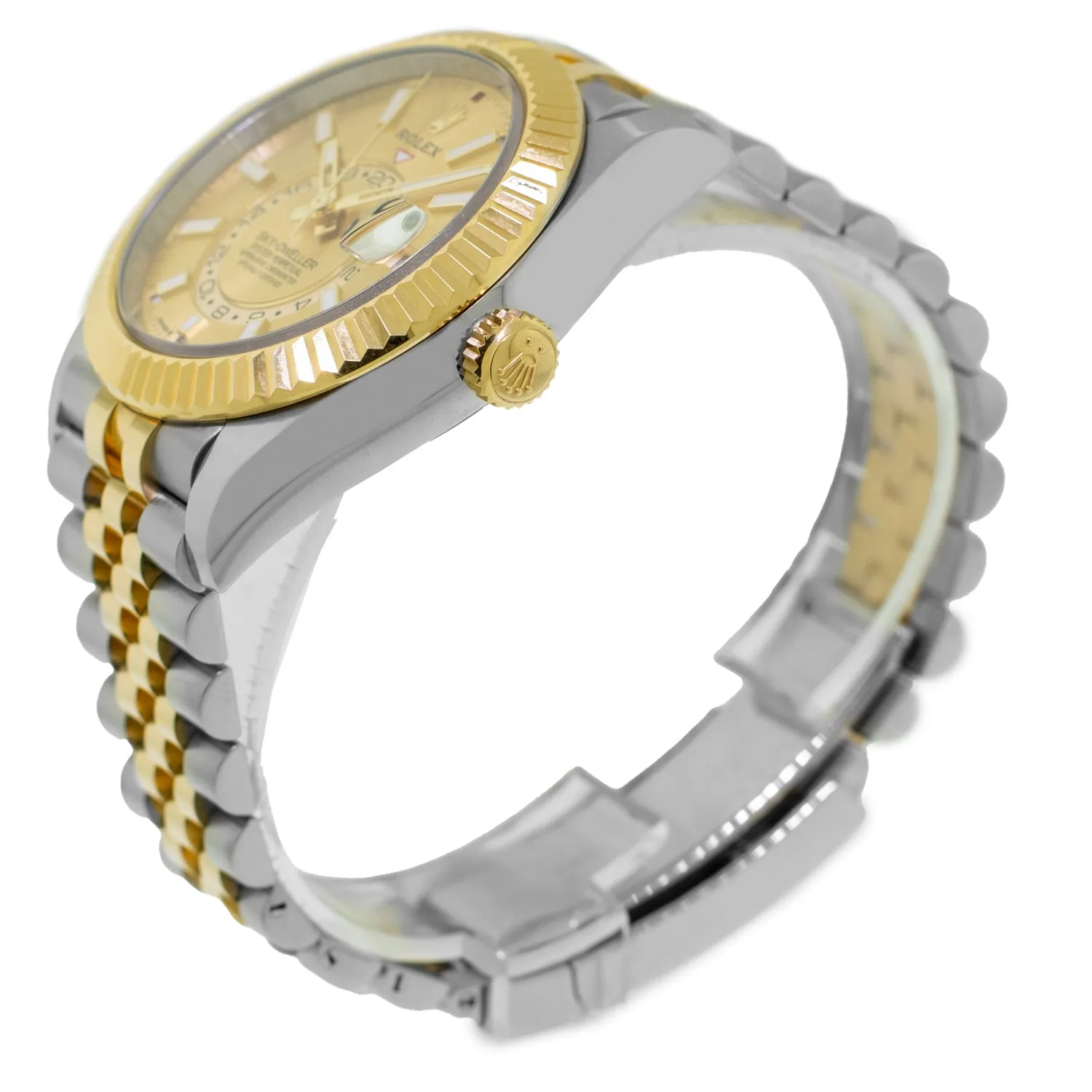 Rolex Sky-Dweller 42mm Yellow Gold & Stainless Steel Champagne Index Dial Fluted Bezel 336933