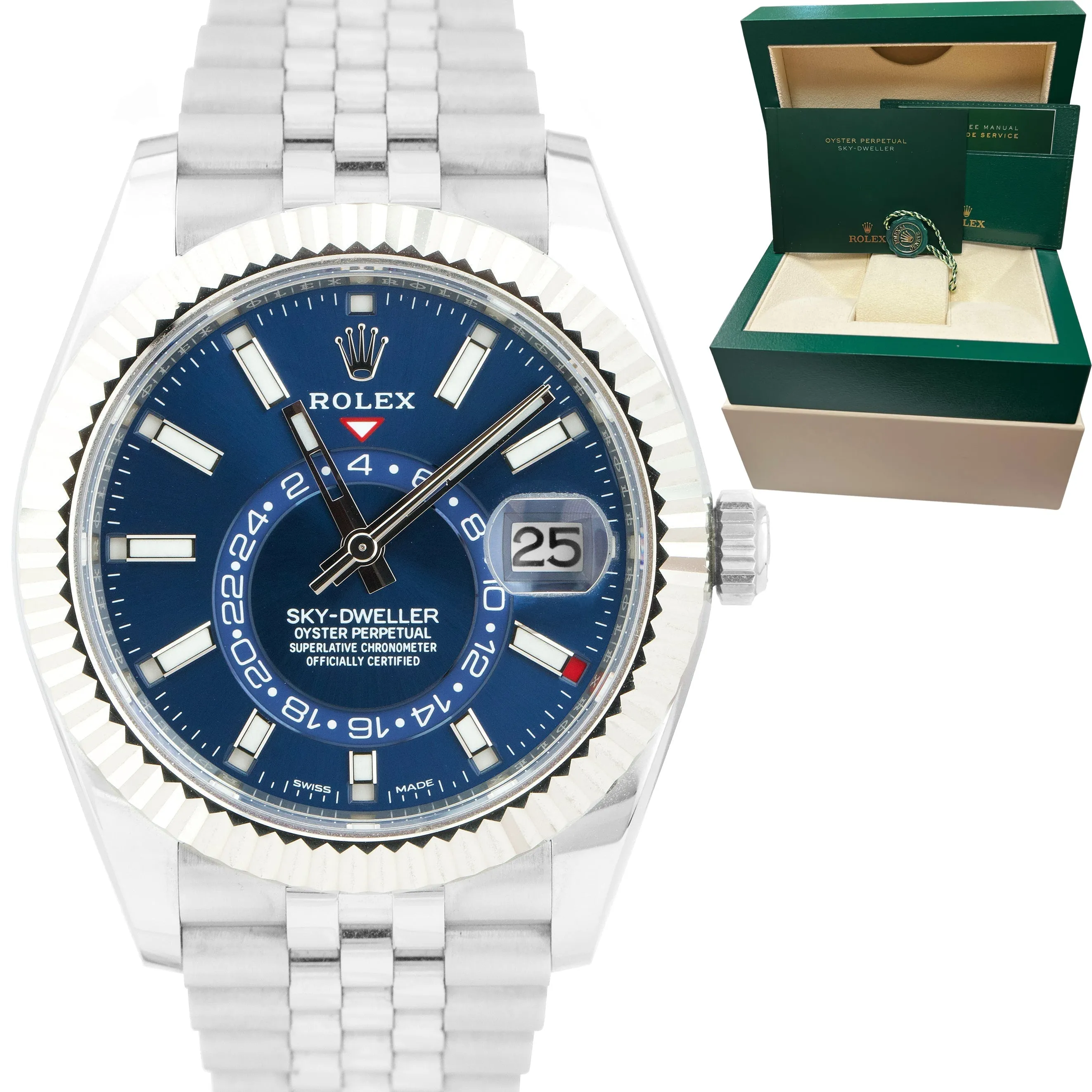 Rolex Sky-Dweller Steel Jubilee 18K White Gold Steel BLUE 326934 42mm Watch BOX
