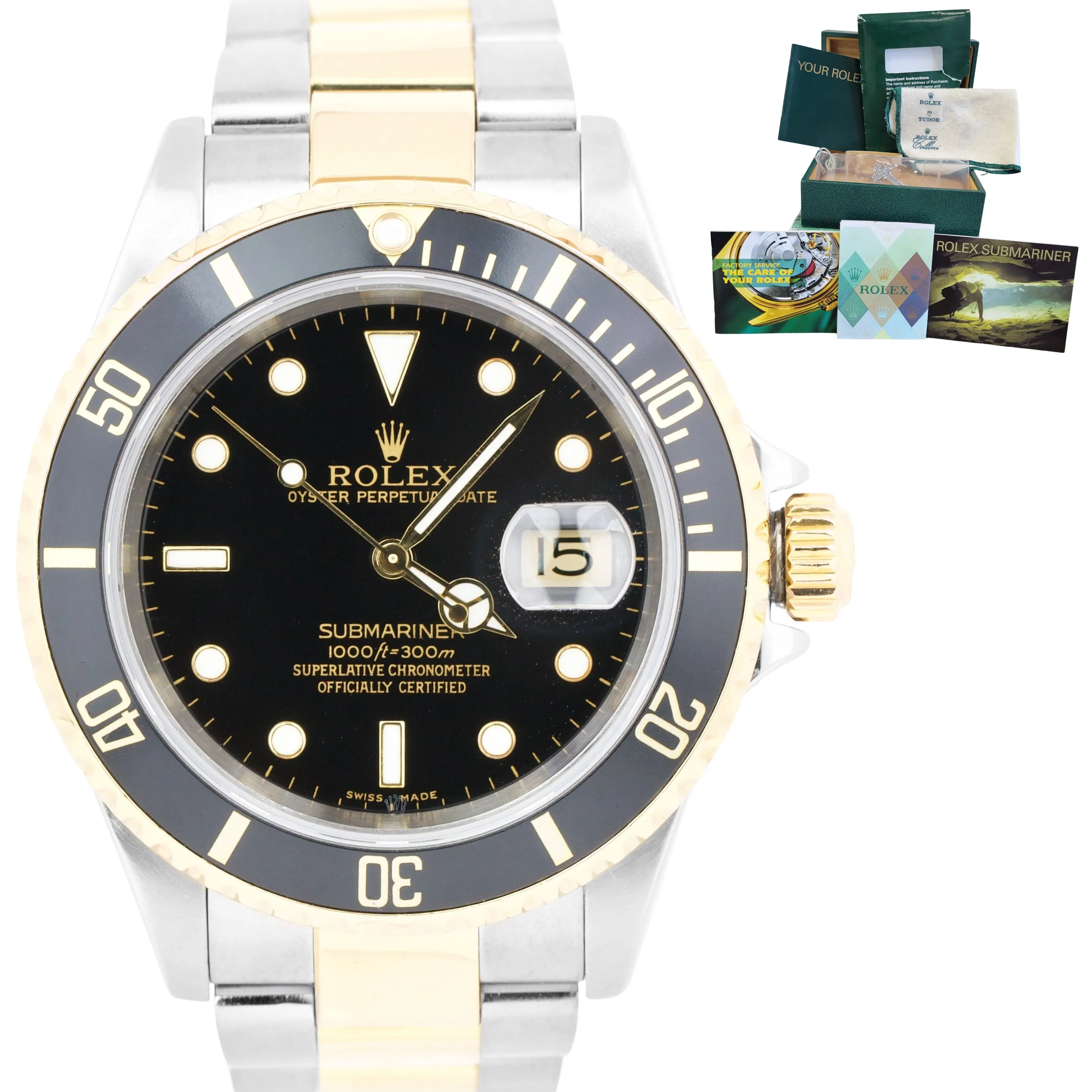 Rolex Submariner Black Two-Tone NO HOLES CASE 18K Yellow Gold 16613 40mm B P