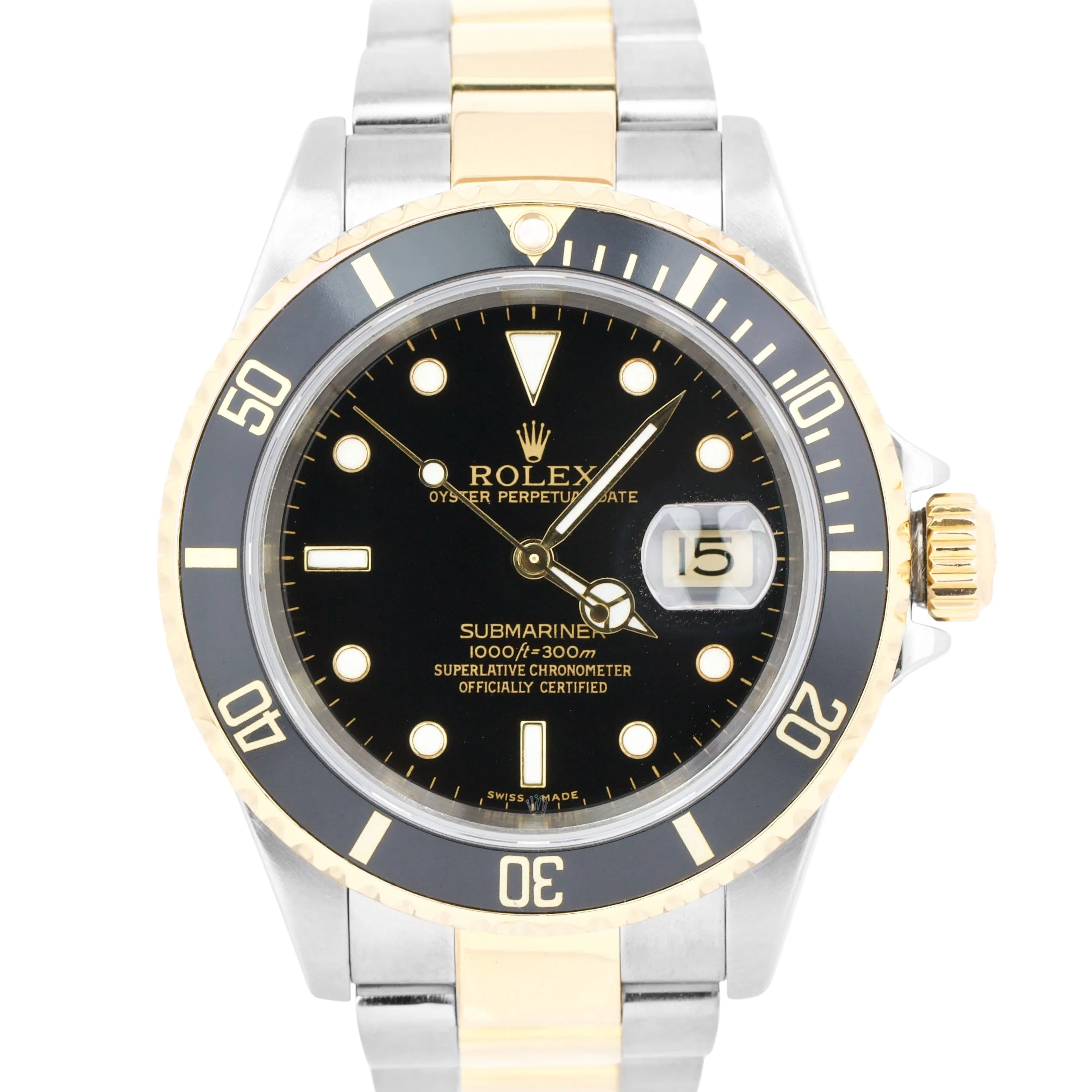 Rolex Submariner Black Two-Tone NO HOLES CASE 18K Yellow Gold 16613 40mm B P