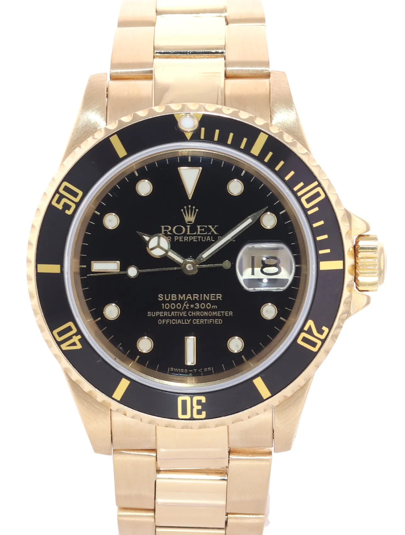 Rolex Submariner Date 16618 18k Yellow Gold Black Dial 40mm Oyster Watch Box