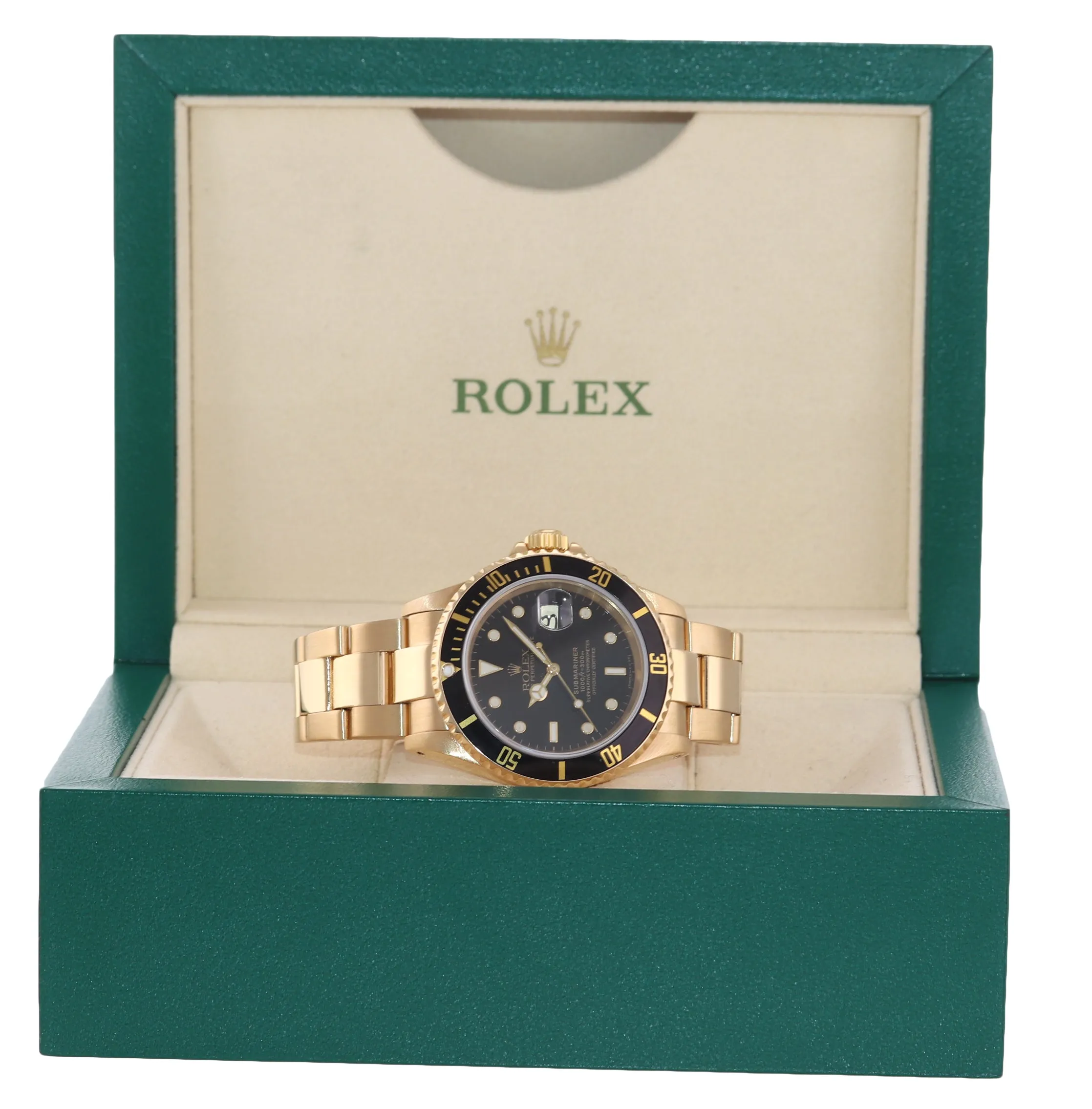 Rolex Submariner Date 16618 18k Yellow Gold Black Dial 40mm Oyster Watch Box