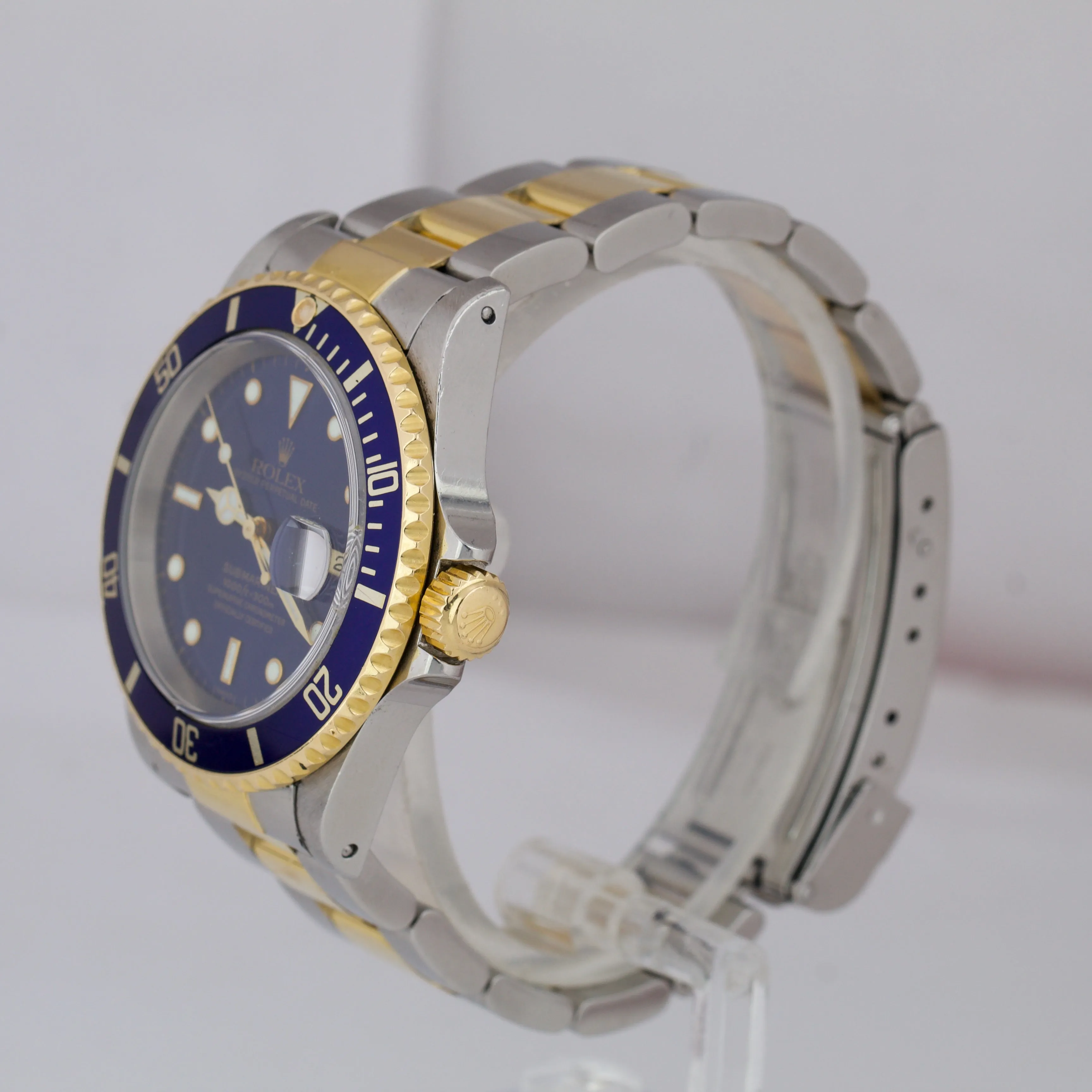 Rolex Submariner Date SWISS ONLY A SERIES Steel Gold Blue 40mm Dive Watch 16613