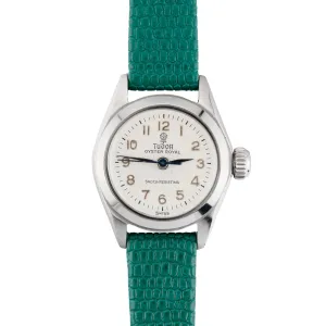 Rolex Tudor Vintage Stainless Steel Ladies Wrist Watch on Green Lizard Strap