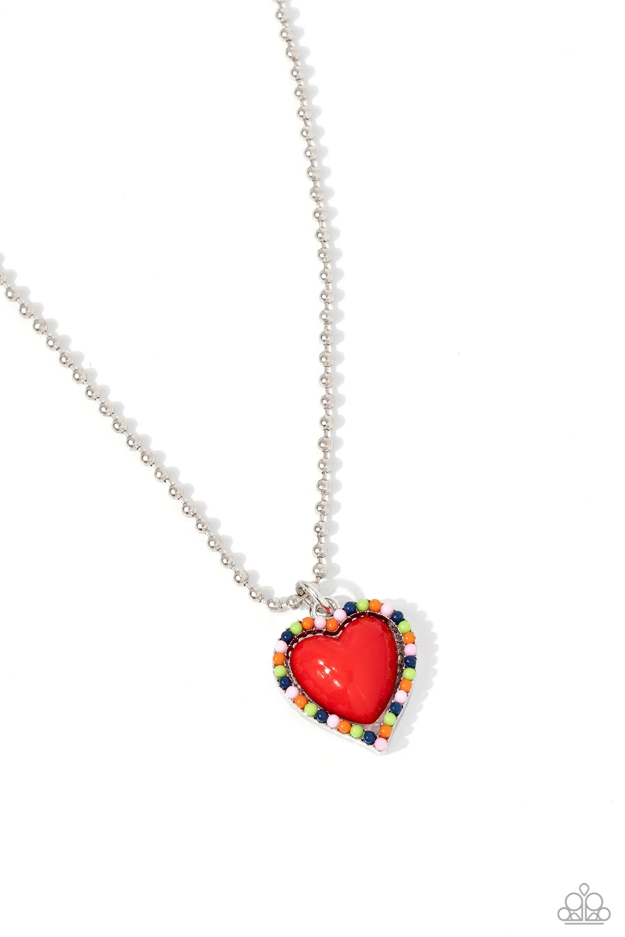 Romantic Ragtime - Red - Acrylic Heart Colored Bead Paparazzi Short Necklace