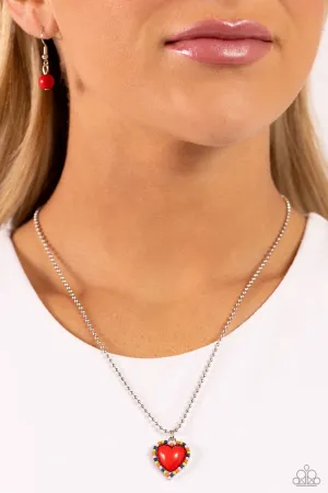 Romantic Ragtime - Red - Acrylic Heart Colored Bead Paparazzi Short Necklace