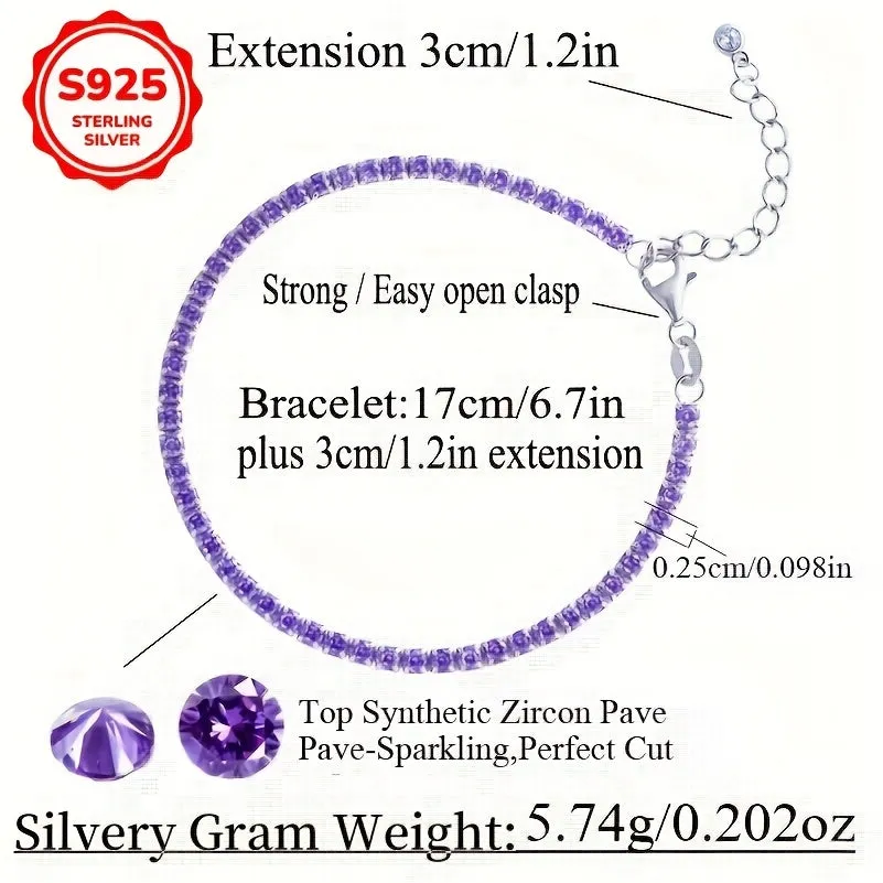 Romantic Tennis Bracelet 925 Sterling Silvery Adjustable Hypoallergenic