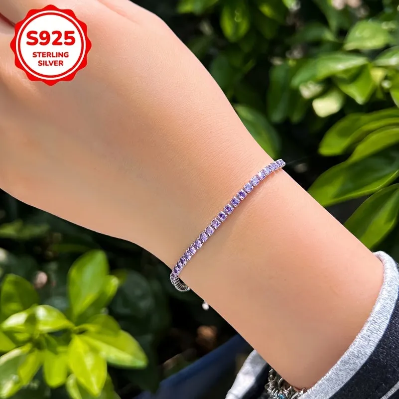 Romantic Tennis Bracelet 925 Sterling Silvery Adjustable Hypoallergenic