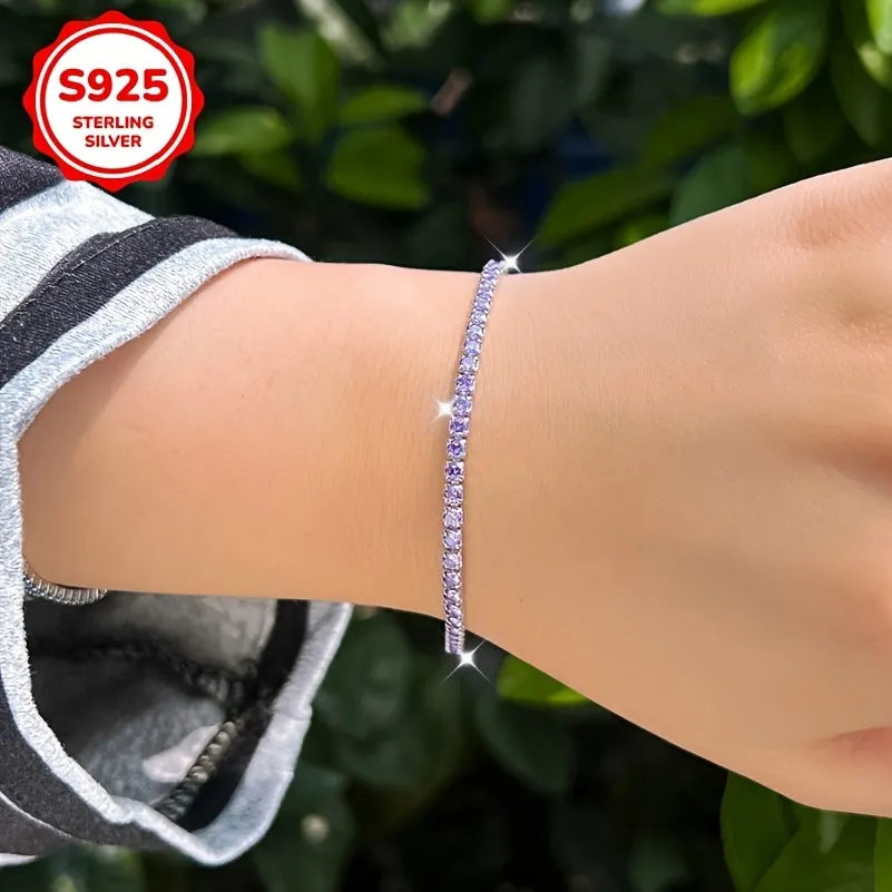Romantic Tennis Bracelet 925 Sterling Silvery Adjustable Hypoallergenic