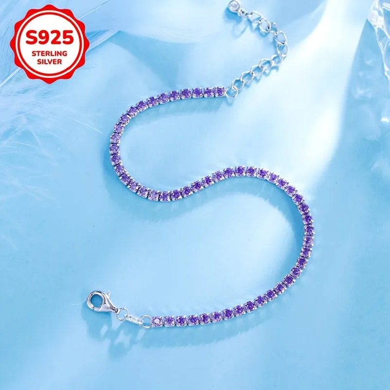 Romantic Tennis Bracelet 925 Sterling Silvery Adjustable Hypoallergenic