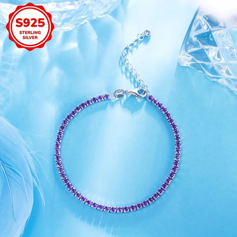 Romantic Tennis Bracelet 925 Sterling Silvery Adjustable Hypoallergenic