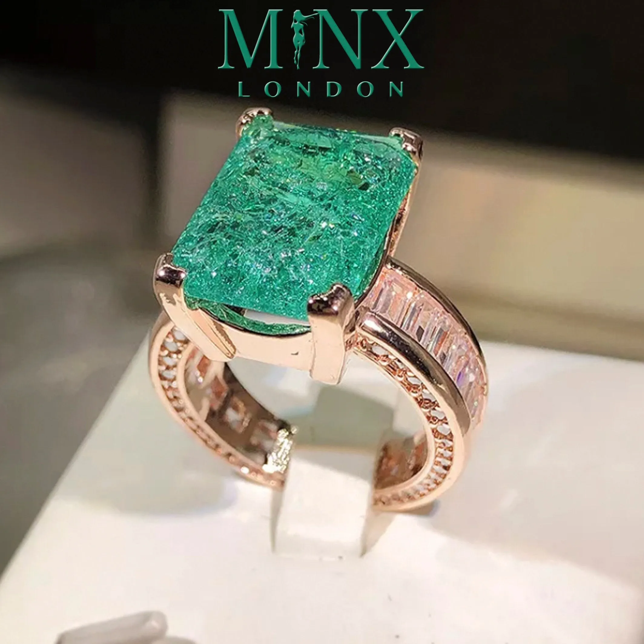 Rose Gold Engagement Ring | Womens Rose Gold Ring | Diamond Engagement Ring | Rose Gold Ring | Green Diamond Ring | Emerald Ring | Big Ring