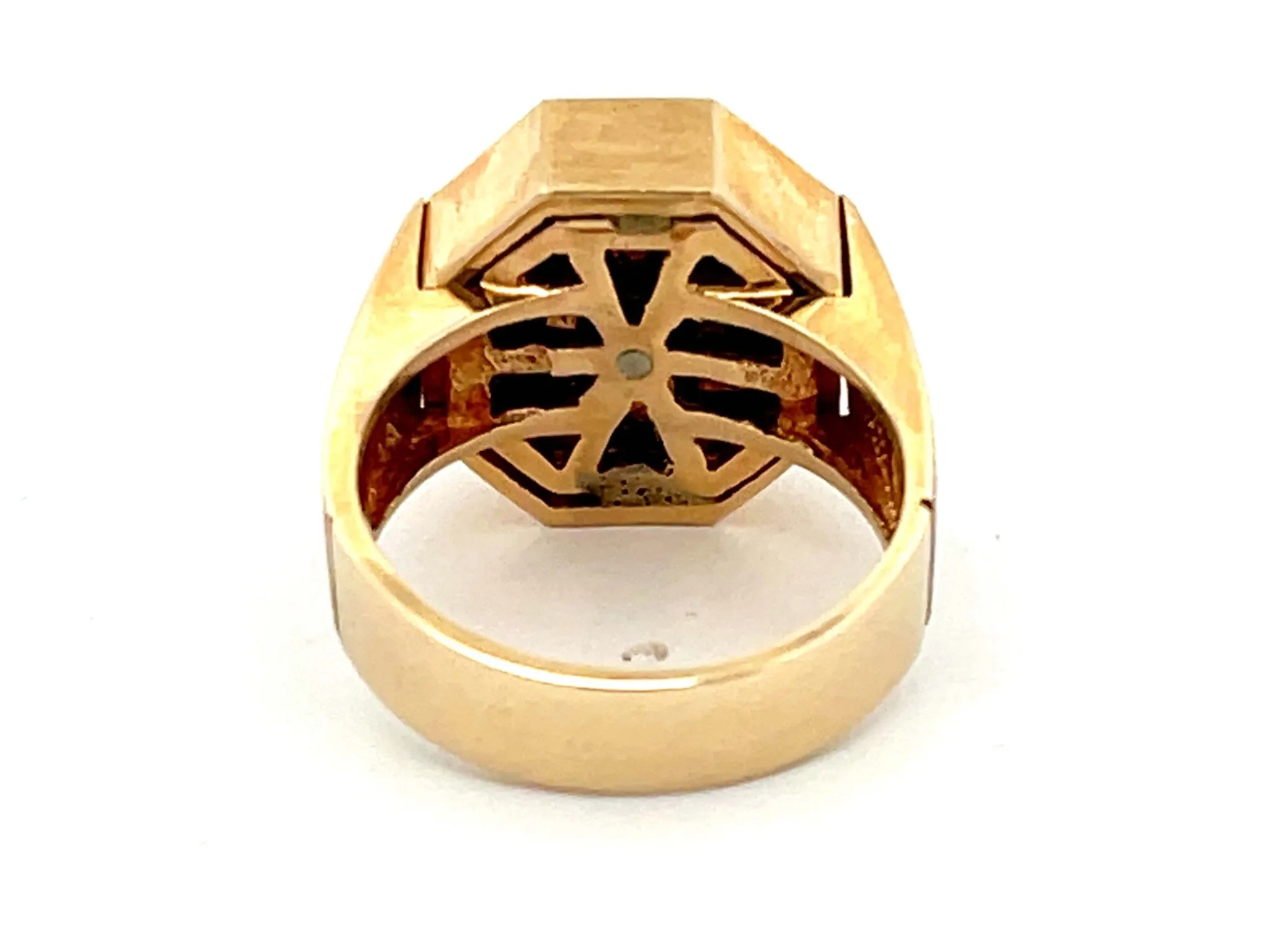 Rotating Diamond Ring on Black Onyx with Diamond Halo in 14k Yellow Gold