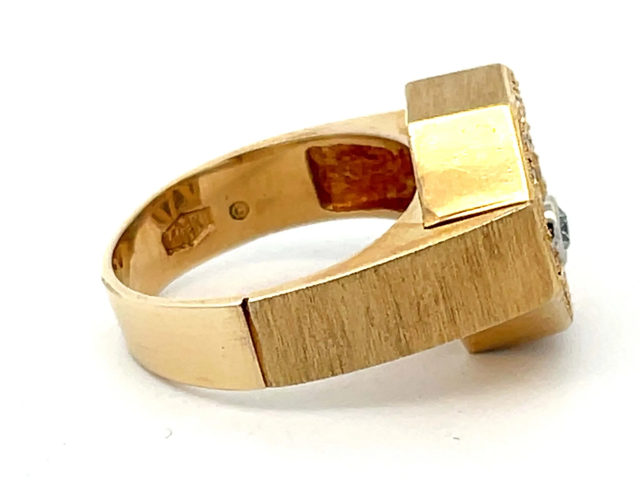 Rotating Diamond Ring on Black Onyx with Diamond Halo in 14k Yellow Gold