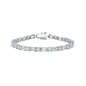 Round and Emerald Cut 18K White Gold 9.96ct Diamond Tennis Bracelet