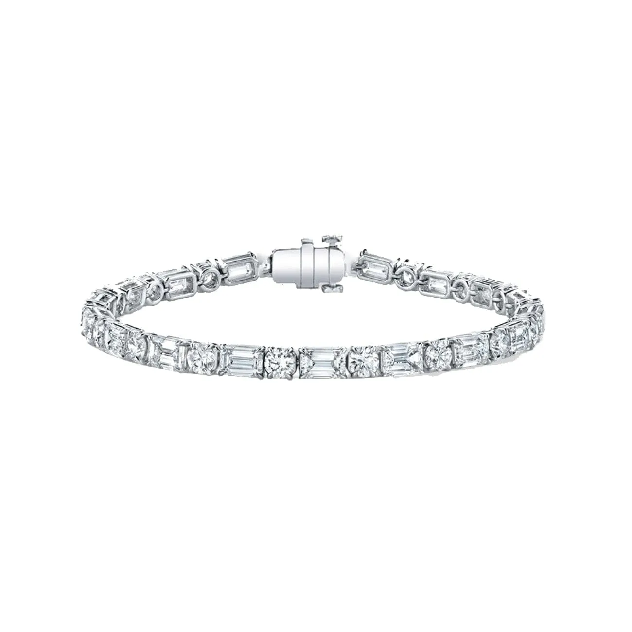 Round and Emerald Cut 18K White Gold 9.96ct Diamond Tennis Bracelet