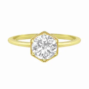 Round Brilliant Diamond Hexagon Engagement Ring Setting