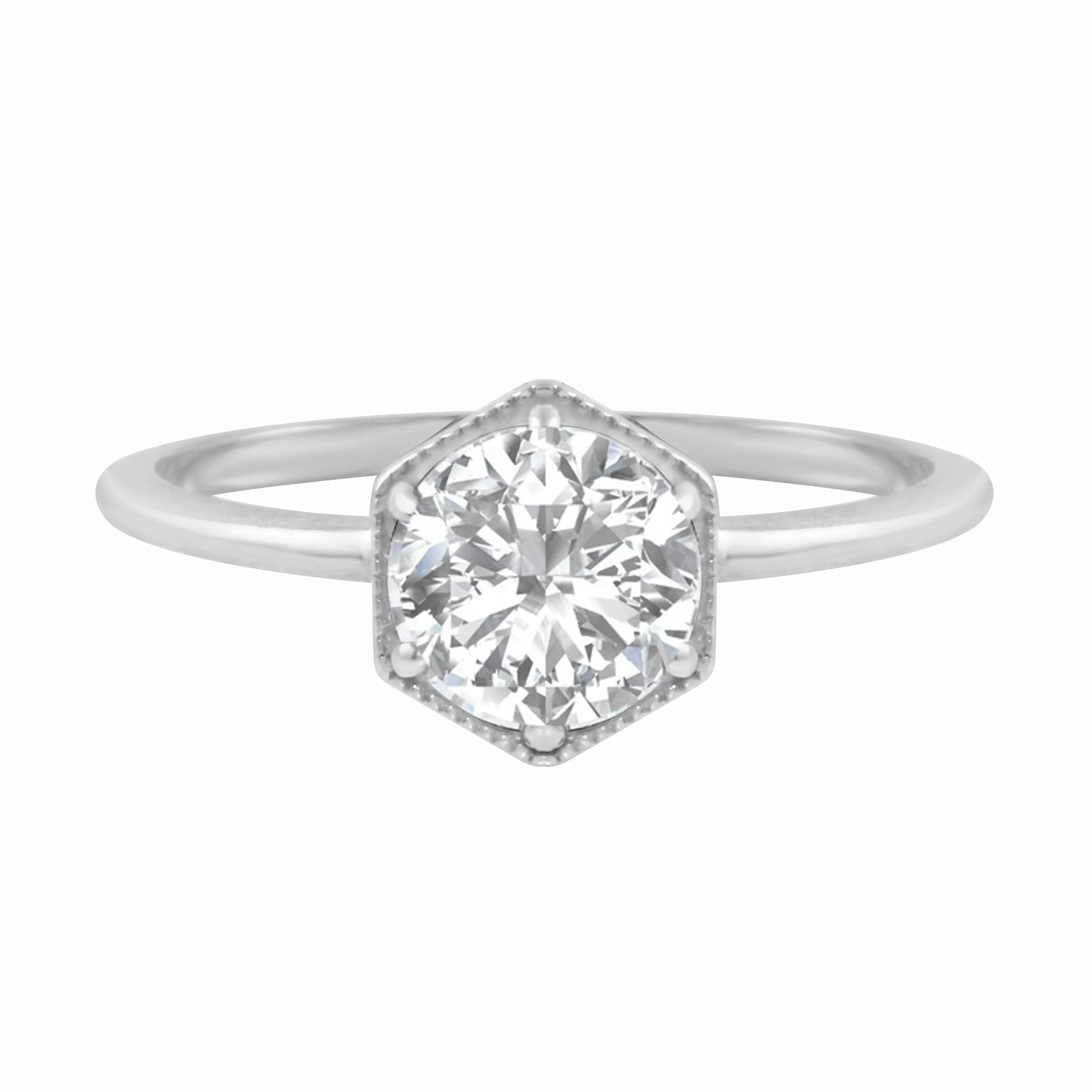 Round Brilliant Diamond Hexagon Engagement Ring Setting