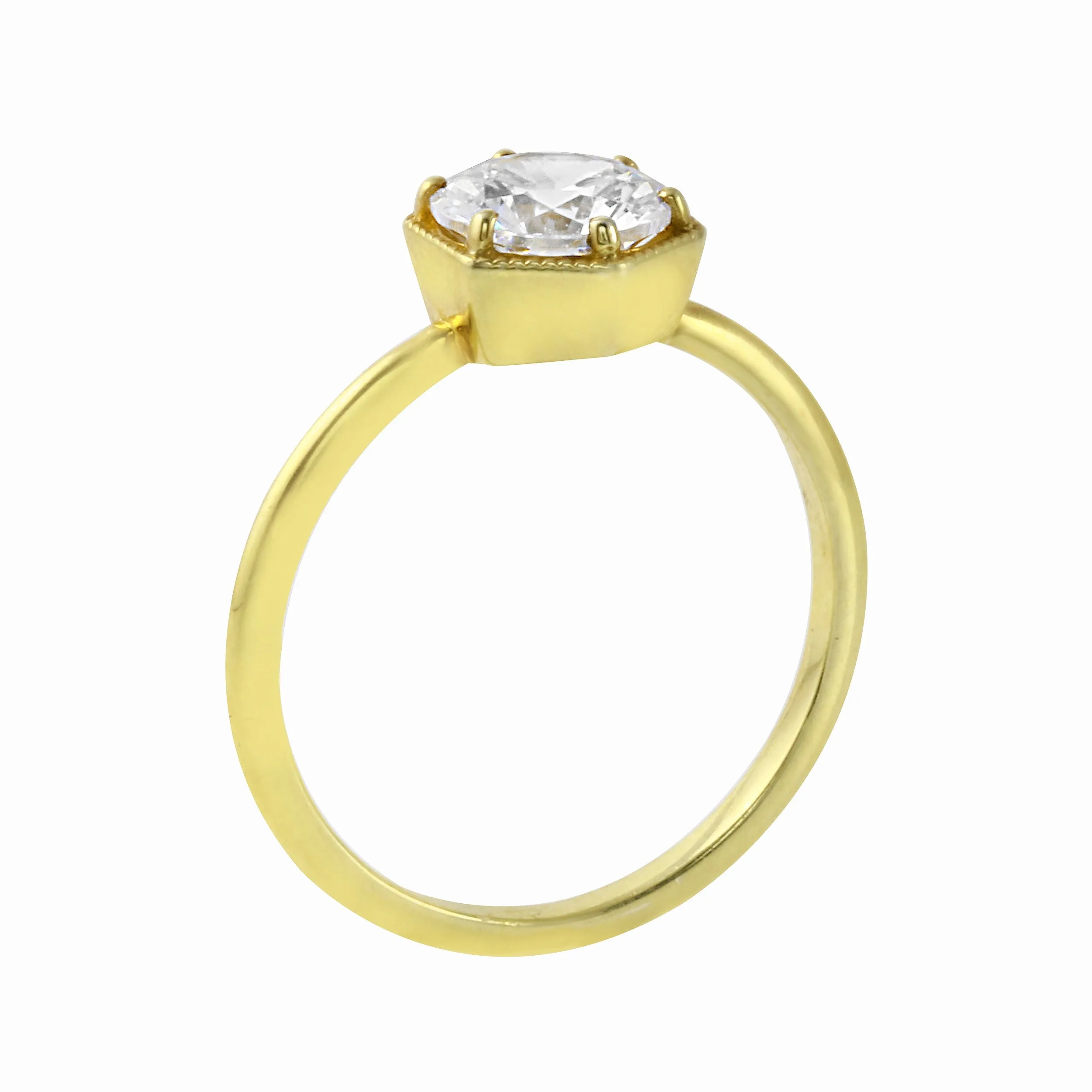 Round Brilliant Diamond Hexagon Engagement Ring Setting