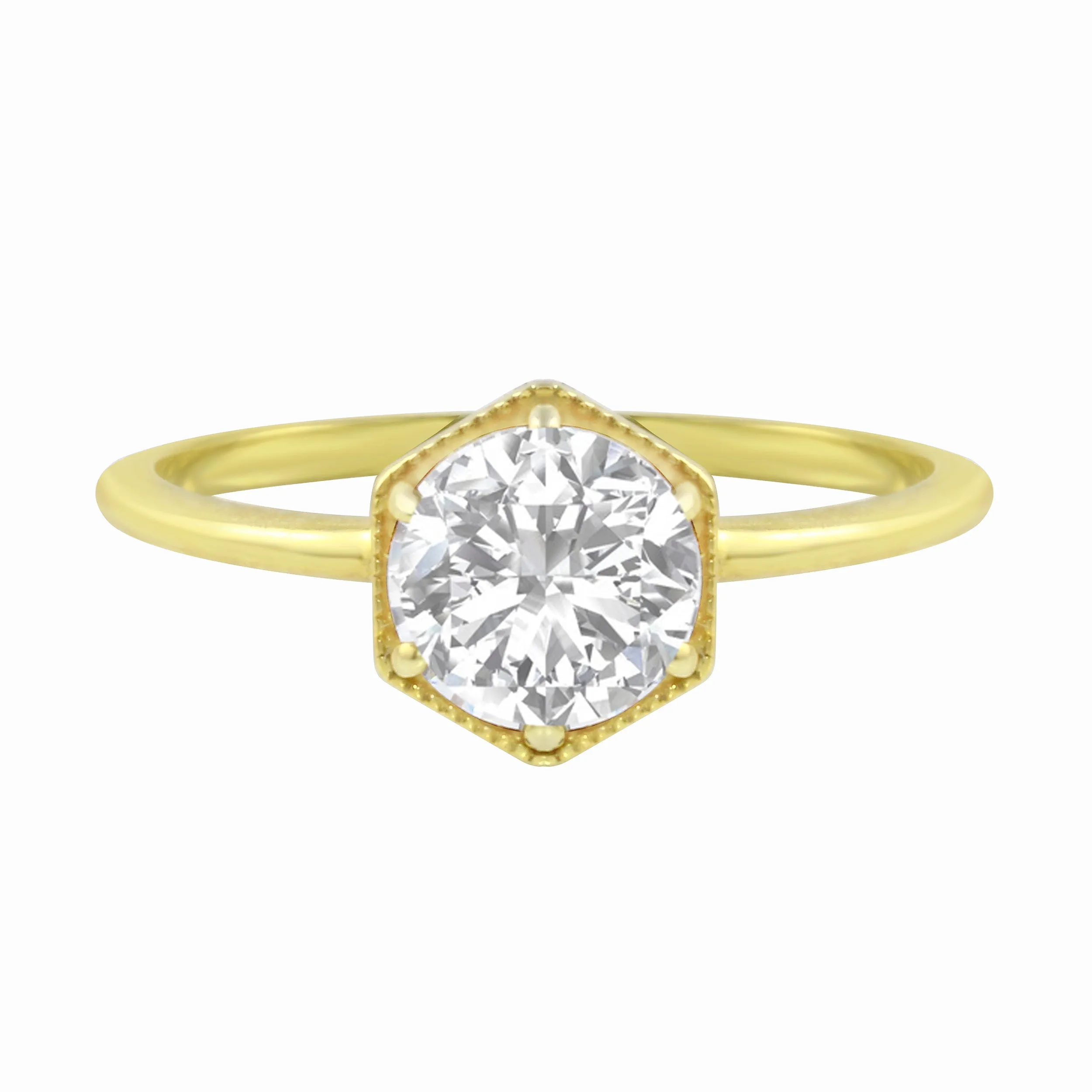 Round Brilliant Diamond Hexagon Engagement Ring Setting
