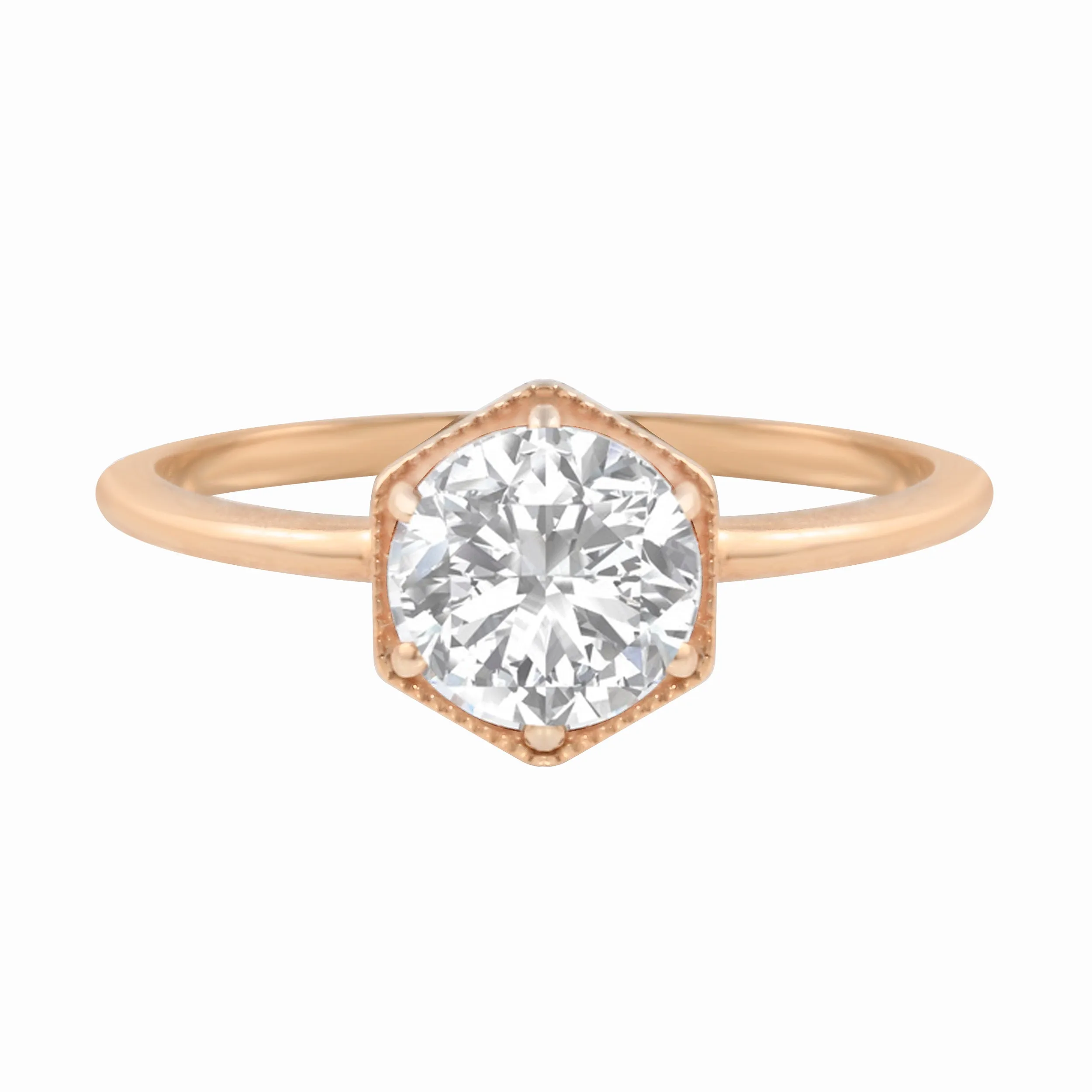 Round Brilliant Diamond Hexagon Engagement Ring Setting