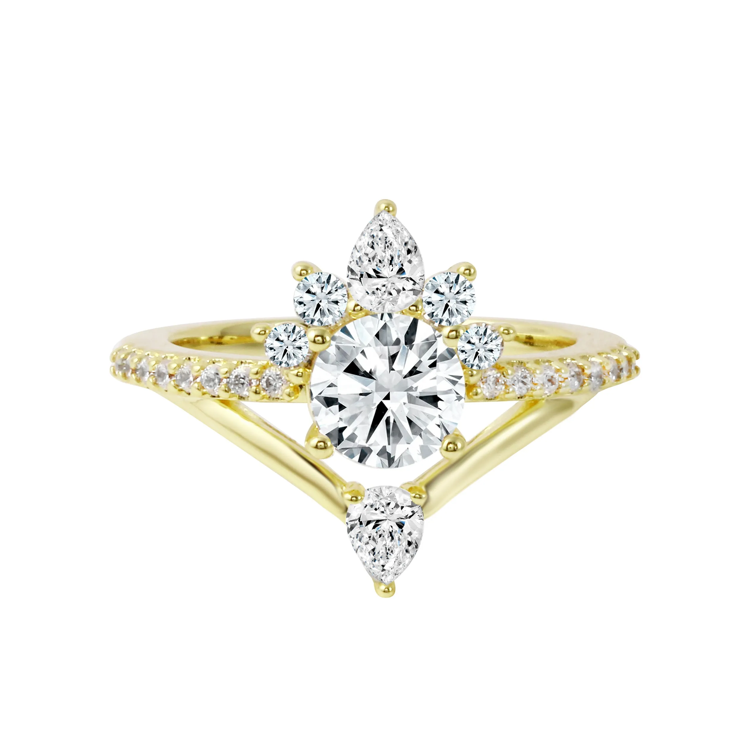 Round Diamond Starburst V-Shaped Engagement Ring Setting