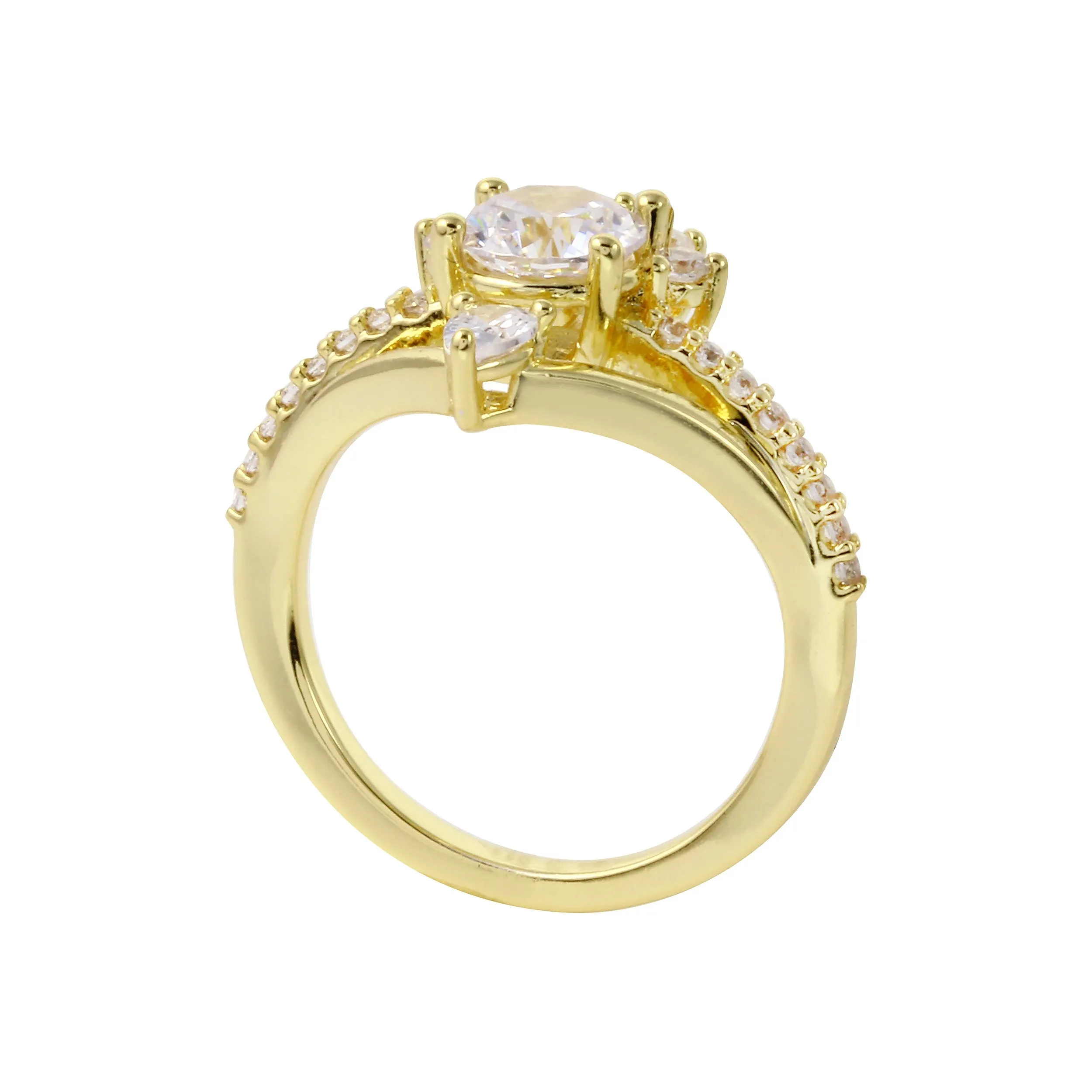 Round Diamond Starburst V-Shaped Engagement Ring Setting