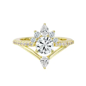 Round Diamond Starburst V-Shaped Engagement Ring Setting