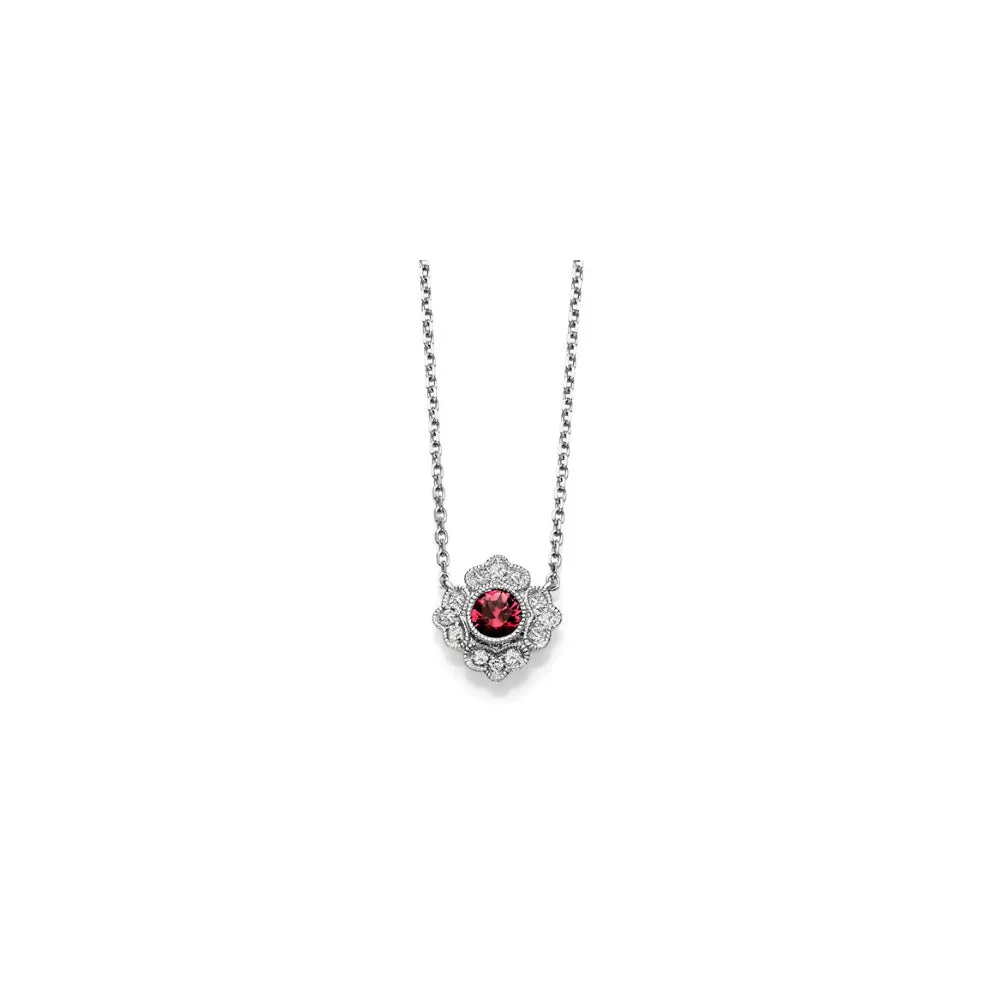 Round Ruby with Pavé Filligree Pendant Necklace
