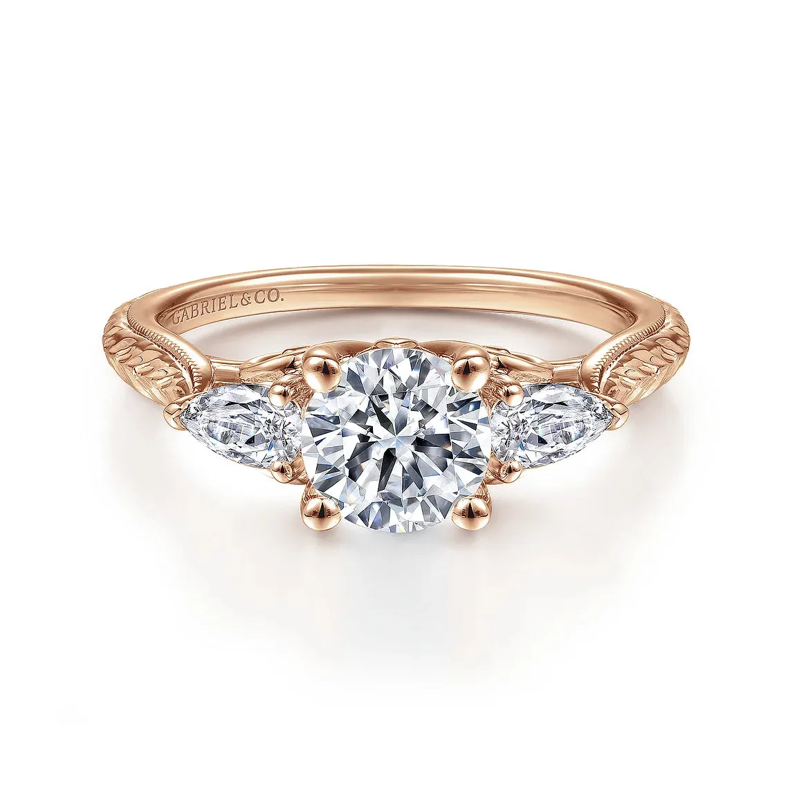 Round Three Stone Diamond Tapered Engagement Ring Mounting