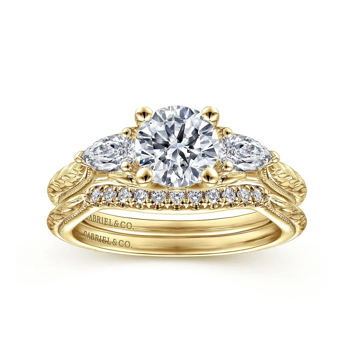 Round Three Stone Diamond Tapered Engagement Ring Mounting