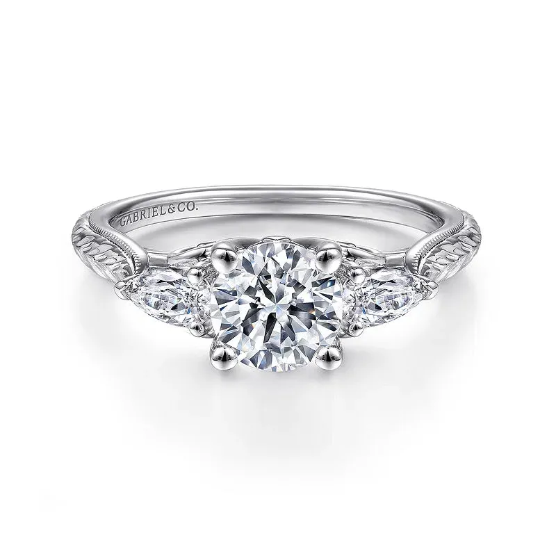 Round Three Stone Diamond Tapered Engagement Ring Mounting