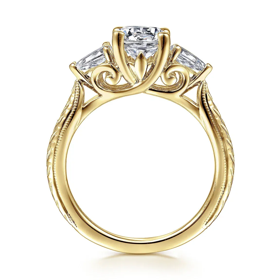 Round Three Stone Diamond Tapered Engagement Ring Mounting