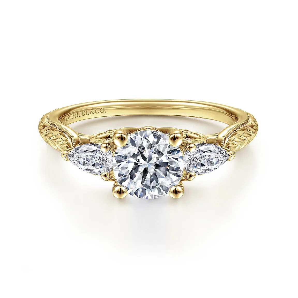 Round Three Stone Diamond Tapered Engagement Ring Mounting