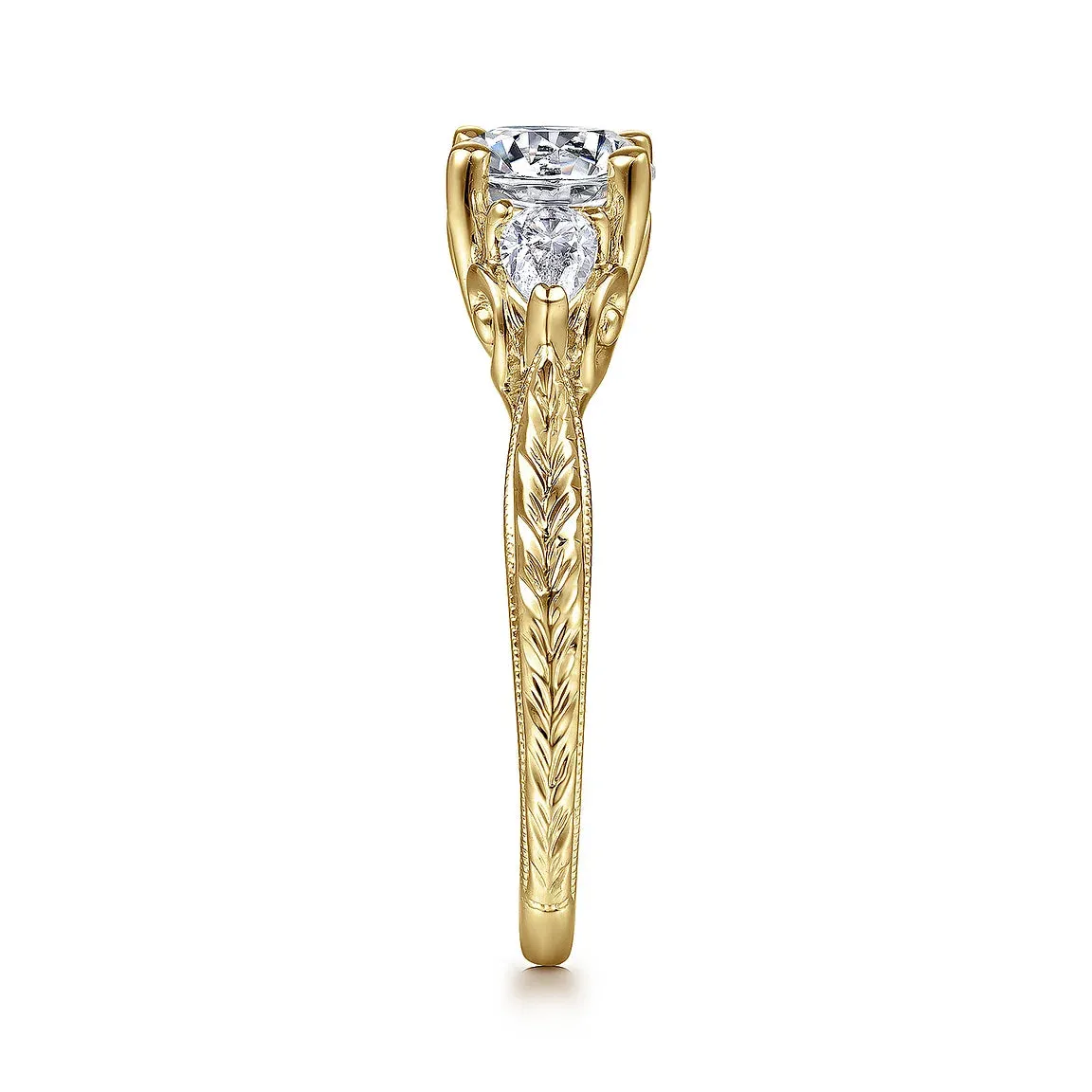 Round Three Stone Diamond Tapered Engagement Ring Mounting