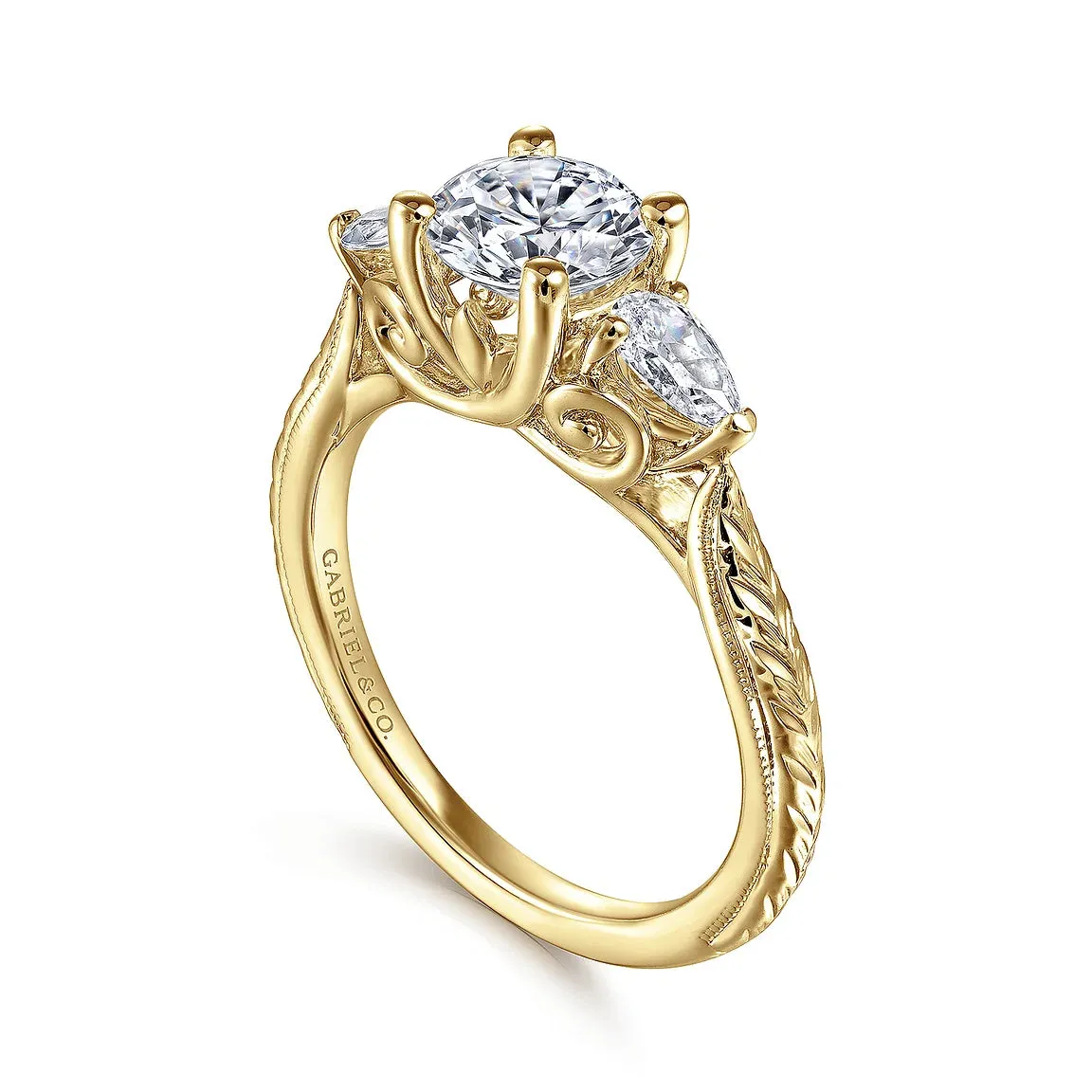 Round Three Stone Diamond Tapered Engagement Ring Mounting