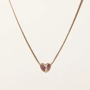 Ruby & Clear Sapphire Heart Pendant Necklace | 0.70ctw, 0.36ctw | 17" |