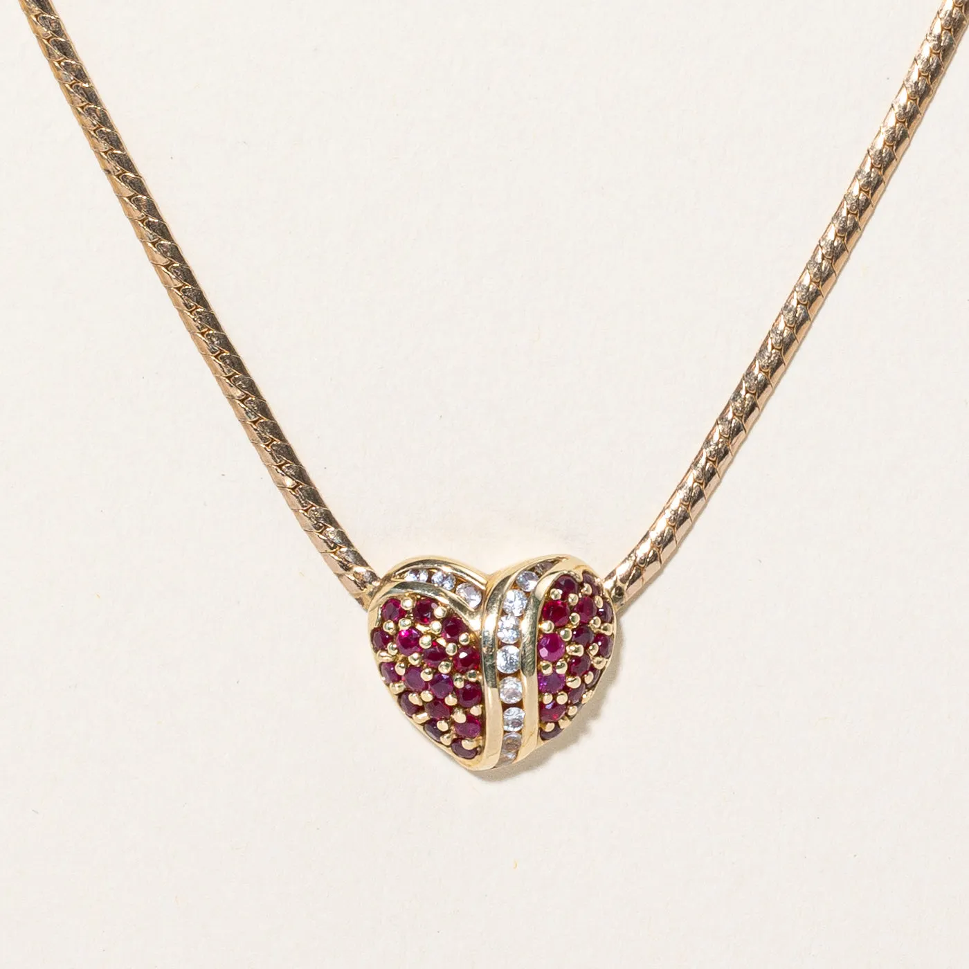 Ruby & Clear Sapphire Heart Pendant Necklace | 0.70ctw, 0.36ctw | 17" |